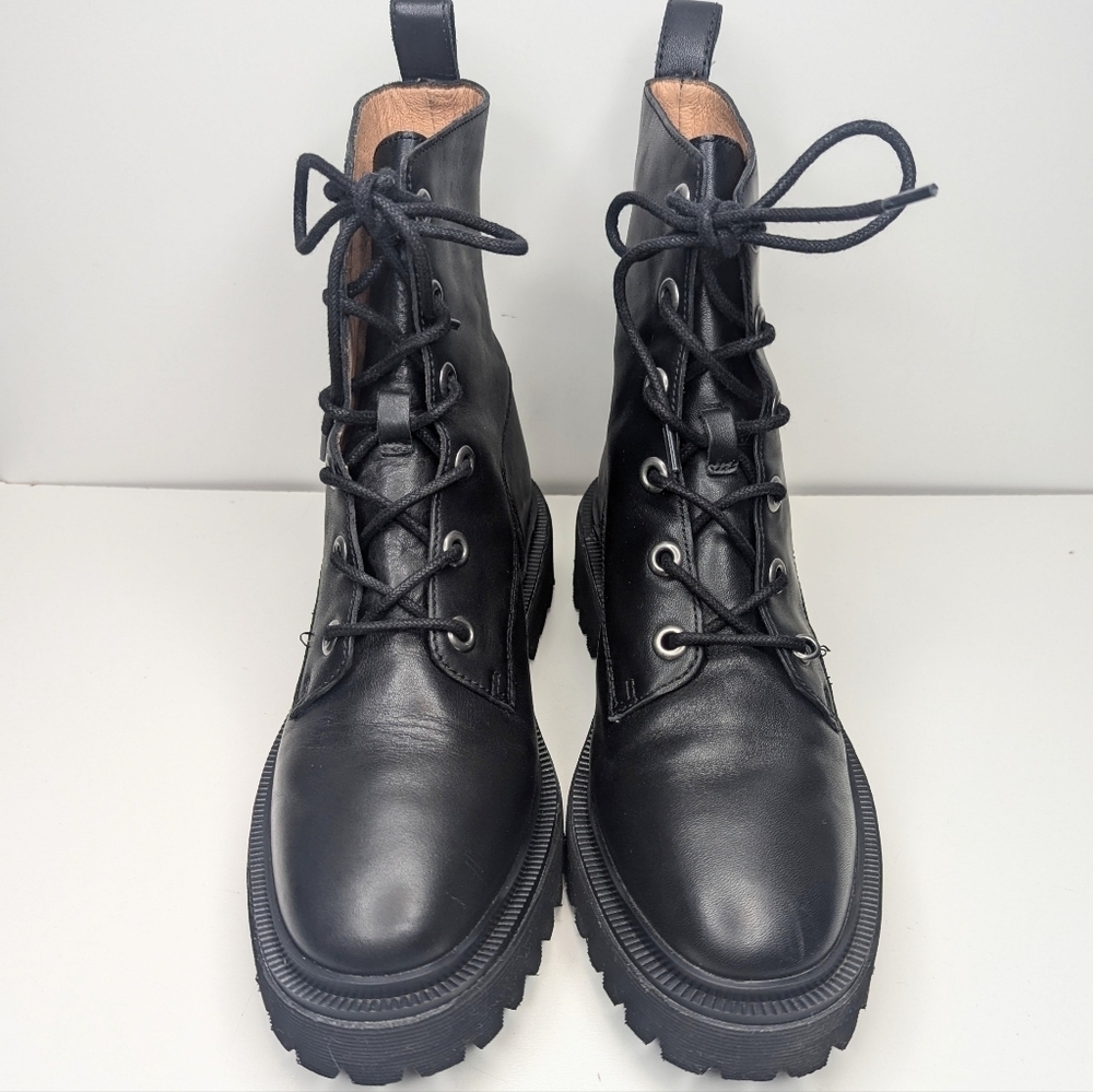 Madewell The Rayna Black Leather Boot Lace Up Combat Lug Sole Size 8.5 - Picture 5 of 8